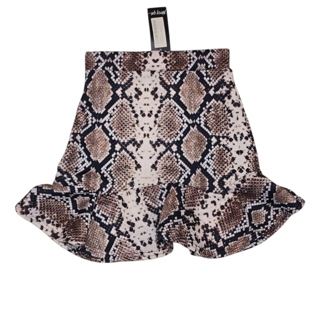 Nasty Gal Snake Print Ruffle Flare Mini Skirt Size Small (US 4) - Picture 4 of 7